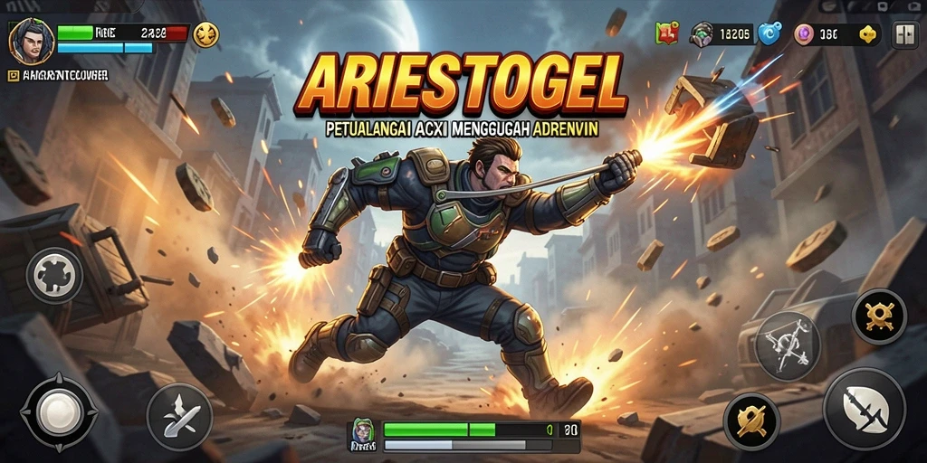 Tampilan gameplay aksi seru di ARIESTOGEL dengan berbagai tantangan mendebarkan.