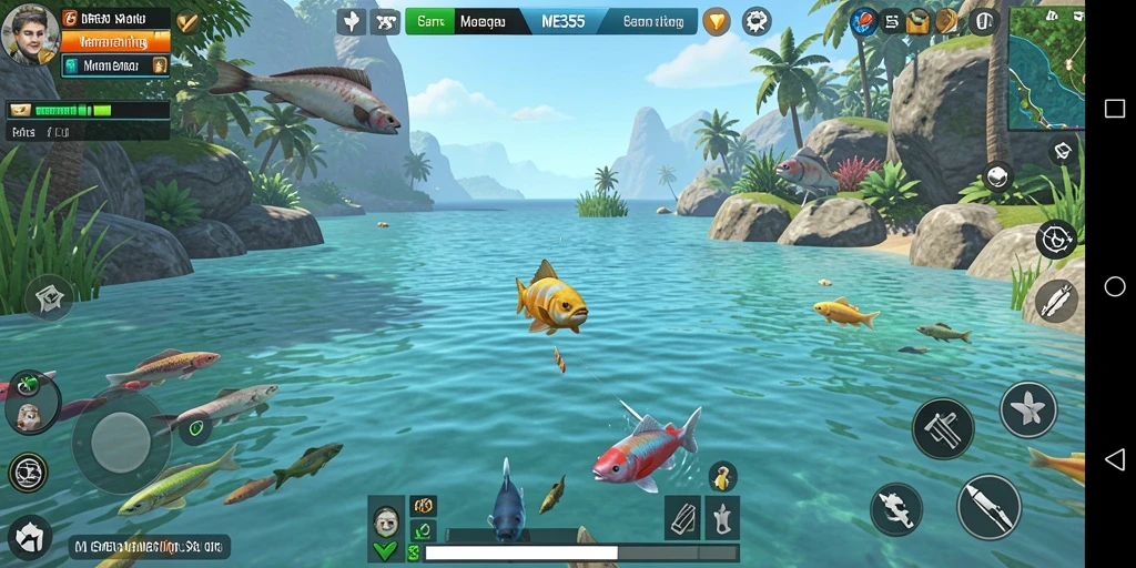 Screenshot utama ME355 menunjukkan gameplay memancing yang menarik.